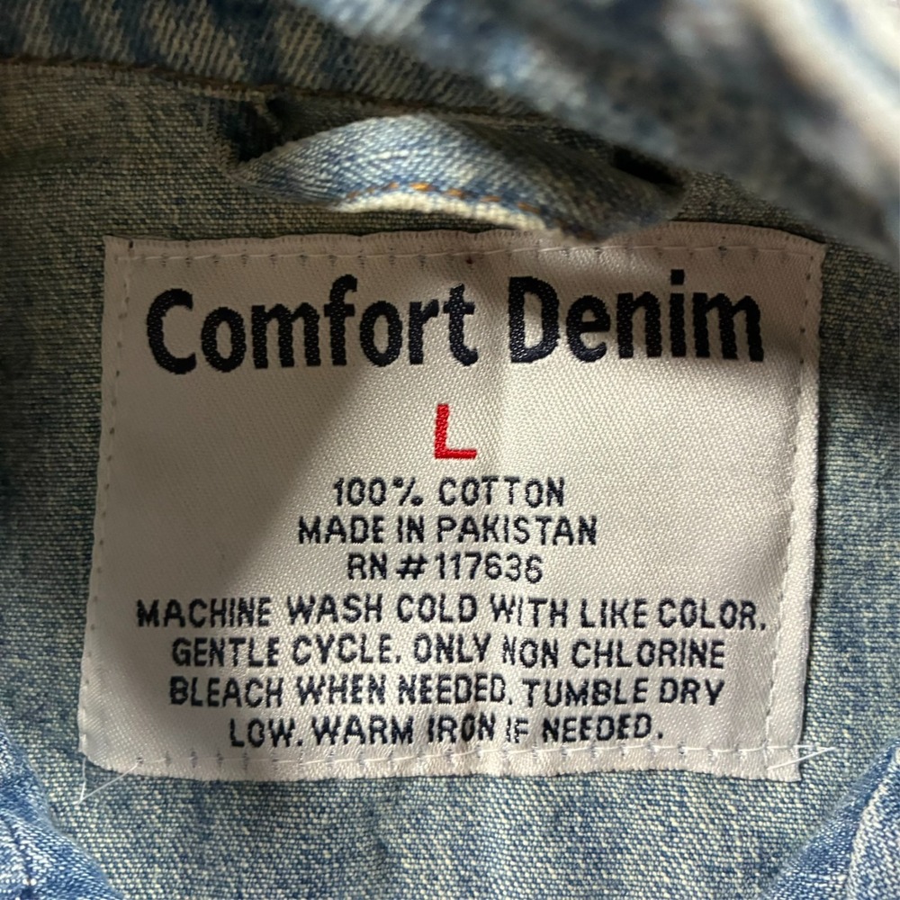 Comfort Denim Jacket Womens Size L Blue Button Front Fitted Cotton Long Sleeve - Picture 3 of 7